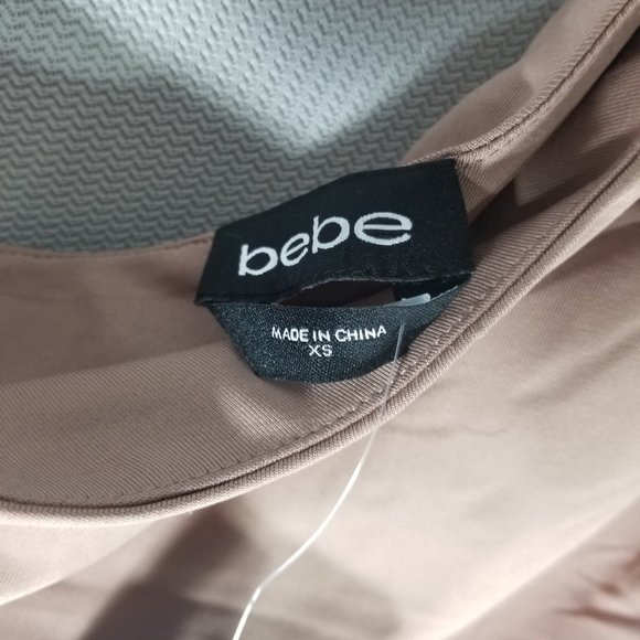 Bebe Warm Taupe Dress One Shoulder Sleeve Ruched Cocktail - XXS XS XL - NWT $149 - Picture 5 of 8